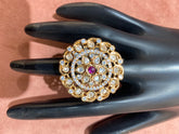 Exquisite Gold-Tone Statement Ring with Gemstone Accents